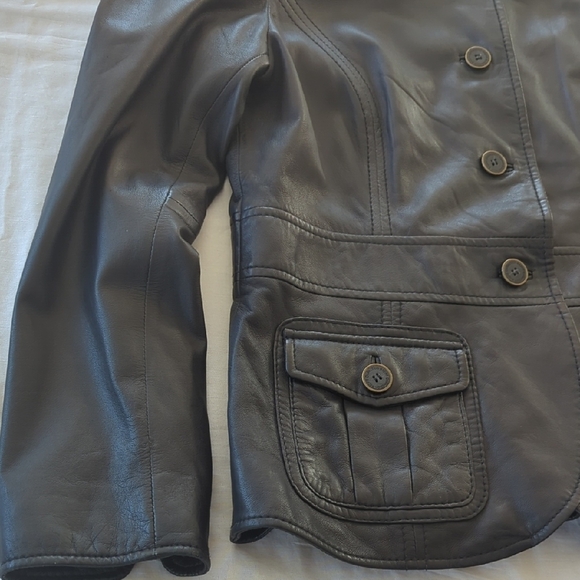 Esprit Black Leather Jacket Tailored Notched Lapels - Picture 9 of 13